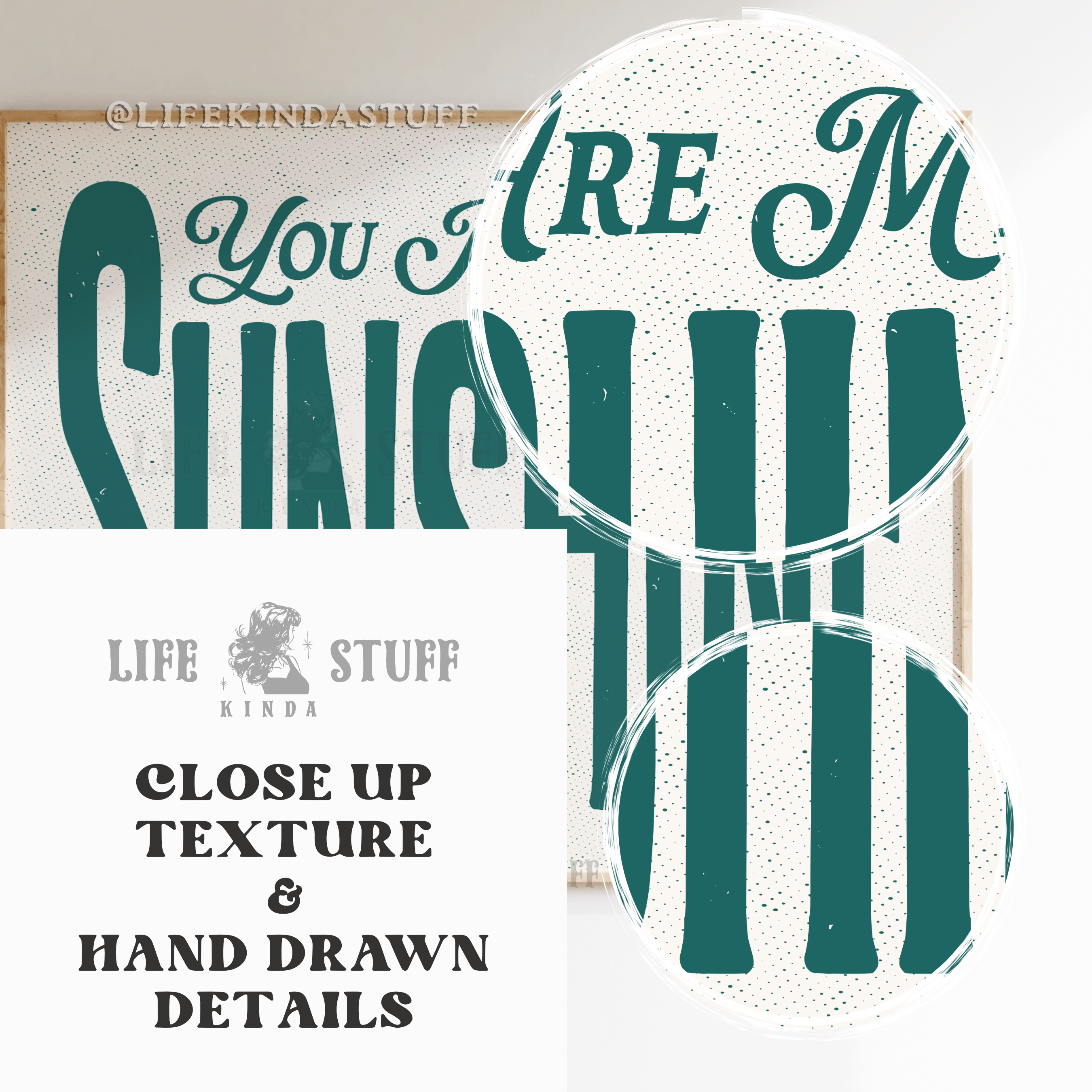 You Are My Sunshine art print in retro typography on natural matte paper, styled as nursery wall art or kids playroom decor