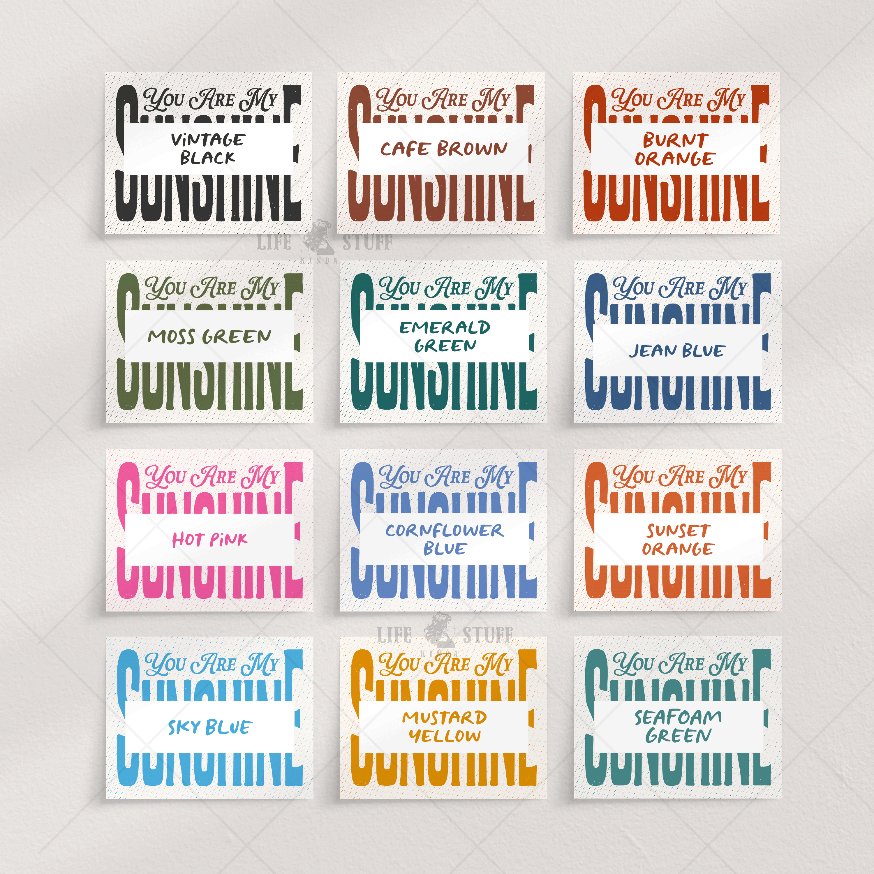 You Are My Sunshine art print in retro typography in multiple color options, for a nursery wall or kids playroom decor