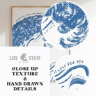 Psalm 93:4 Mightier than the waves of the sea is his love for you, coastal Christian art print with blue watercolor wave on natural matte paper.